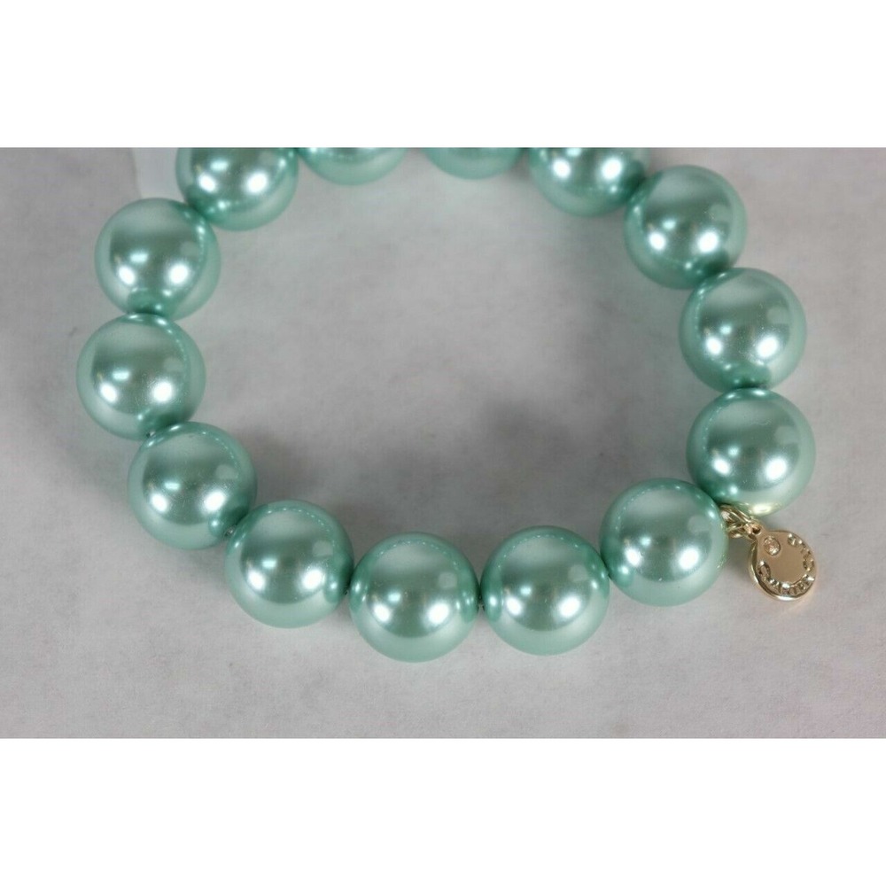 Charter Club Gold-Tone Imitation Pearl Stretch Bracelet / Bangle Aqua Blue NEW - Picture 4 of 6